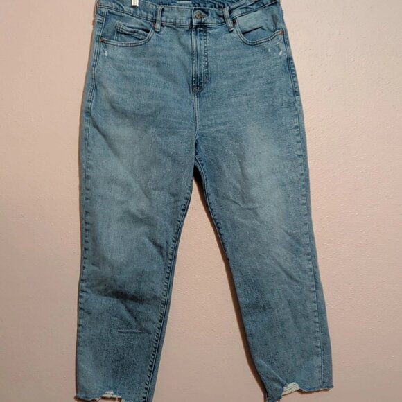 Old Navy High-Waisted Straight Leg Jeans Womens 14 Medium Wash Raw Hem Cropped - Picture 2 of 10